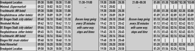 Bus timetable Saturday